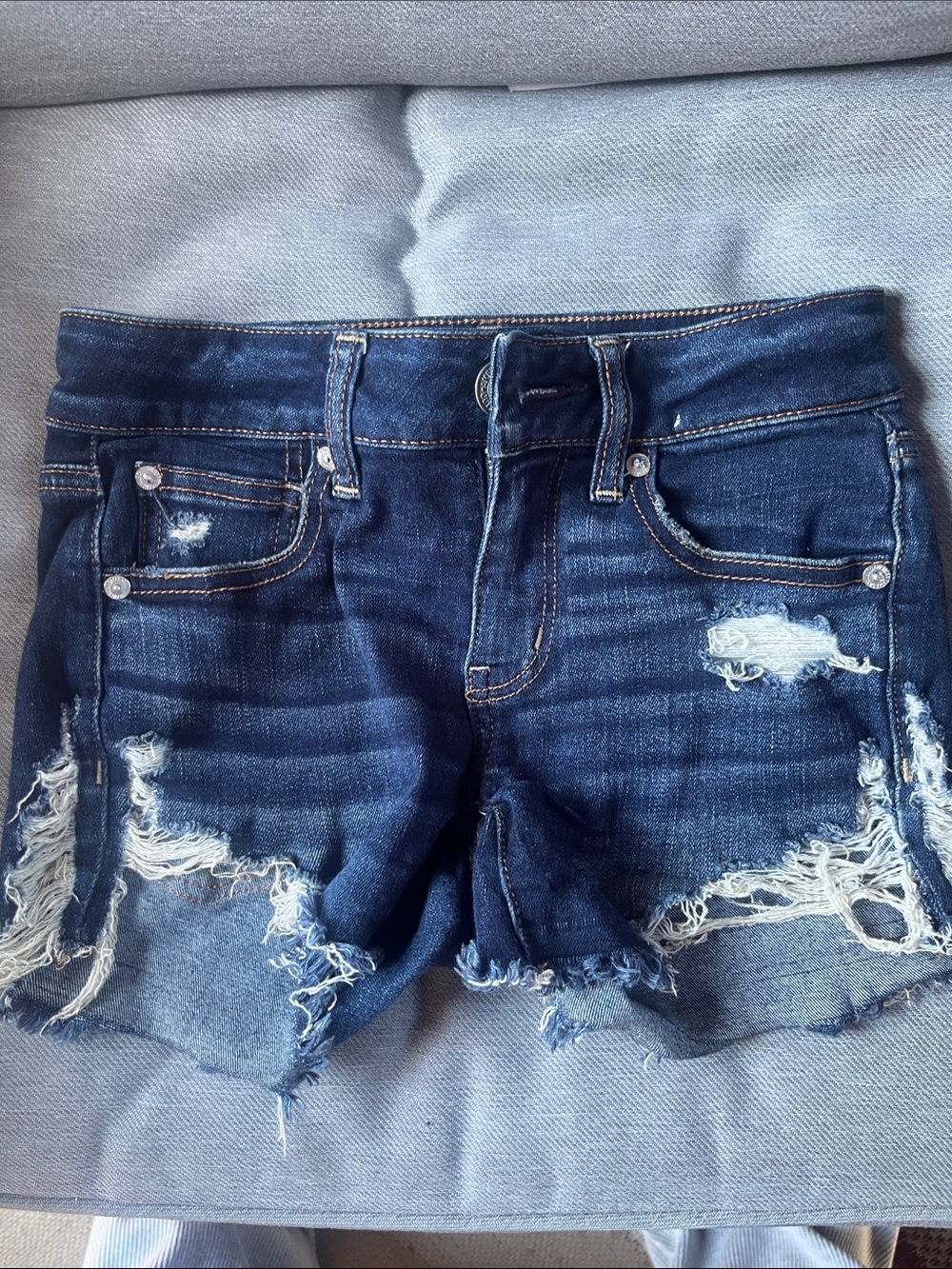 American Eagle Outfitters Dark Blue Distressed Denim Cutoff Shorts